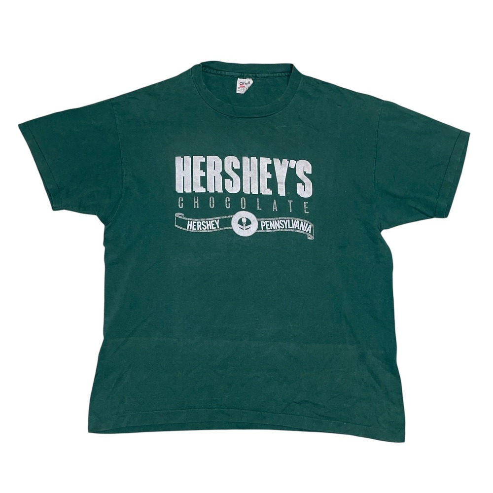 Vintage Hersheys Chocolate T Shirt Mens XL Green Anvil Single Stitch Made in USA